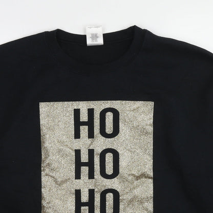 Gildan Womens Black Cotton Pullover Sweatshirt Size L Pullover - Christmas HO HO HO Glitter