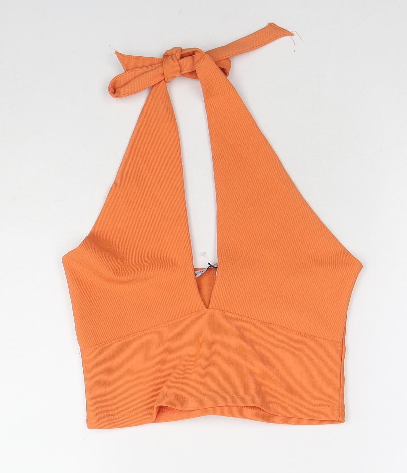 Womens UK Size M Stradivarius Orange Cropped Tank