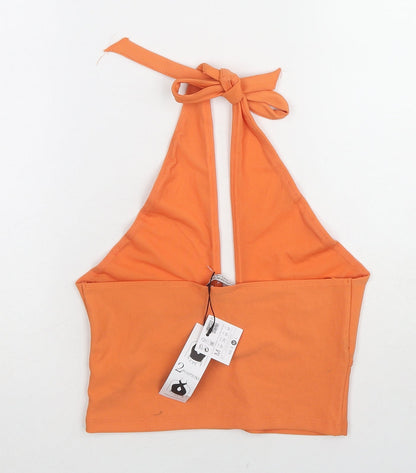 Womens UK Size M Stradivarius Orange Cropped Tank