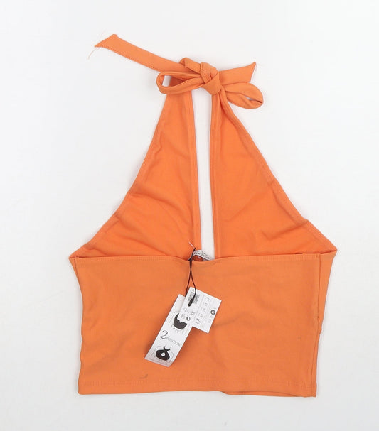 Womens UK Size M Stradivarius Orange Cropped Tank