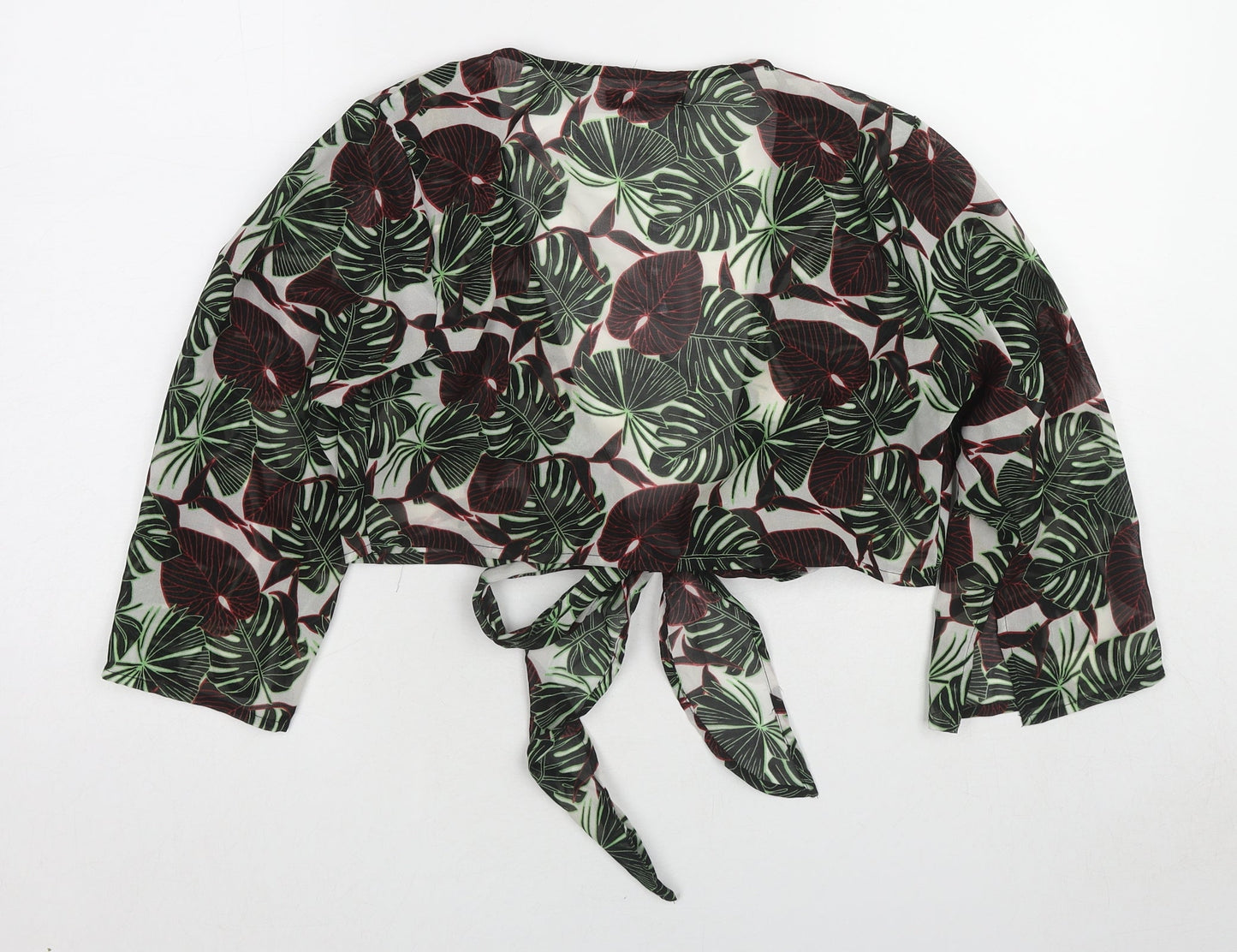 Boohoo Womens Green Geometric Polyester Basic Blouse Size M V-Neck - Leaf Print