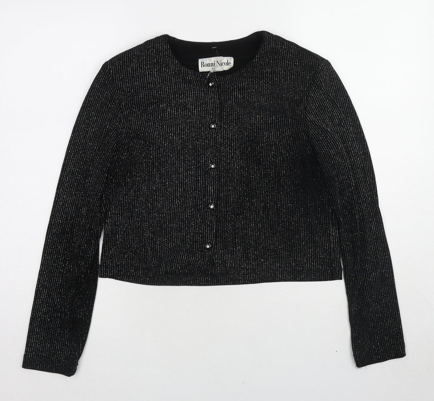 Ronni Nicole Womens Black Polyester Basic Button-Up Size M Round Neck