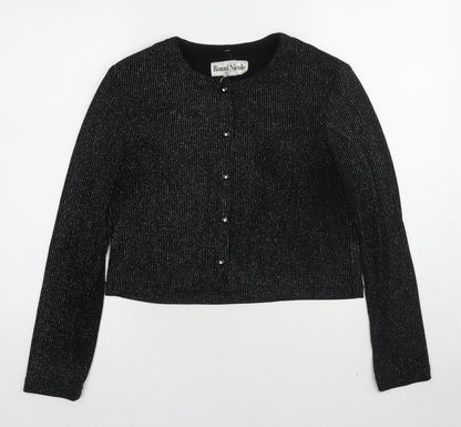 Ronni Nicole Womens Black Polyester Basic Button-Up Size M Round Neck