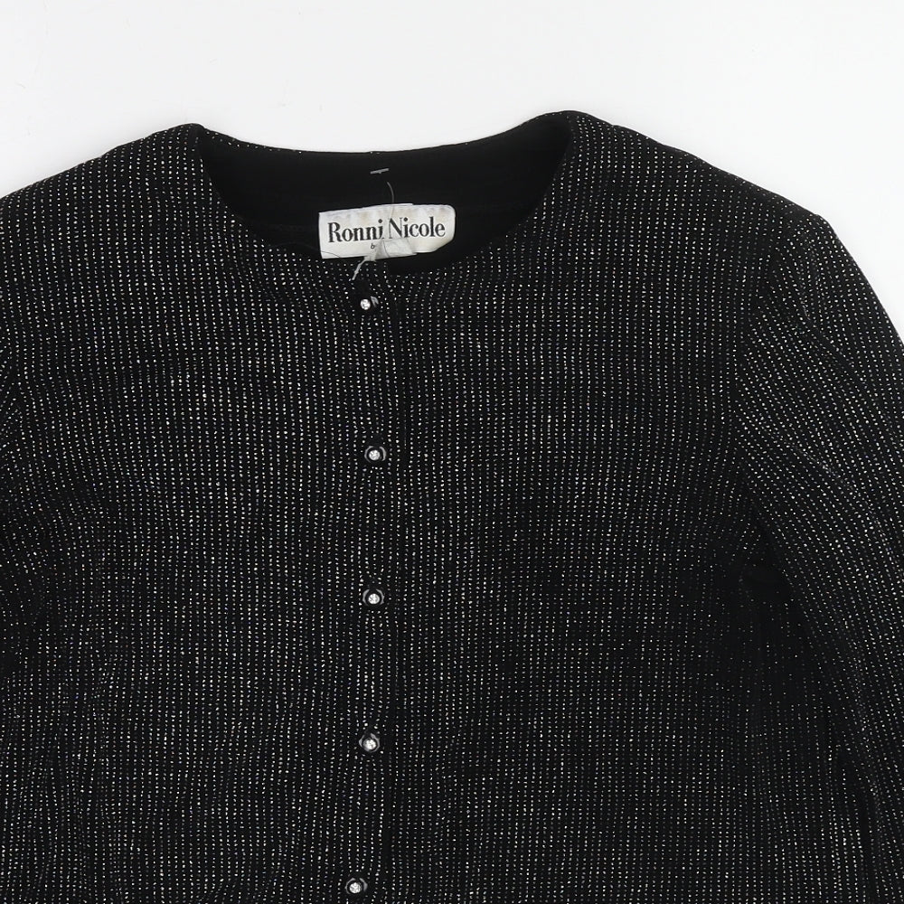Ronni Nicole Womens Black Polyester Basic Button-Up Size M Round Neck