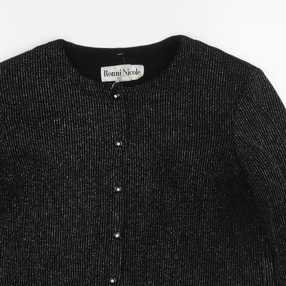 Ronni Nicole Womens Black Polyester Basic Button-Up Size M Round Neck