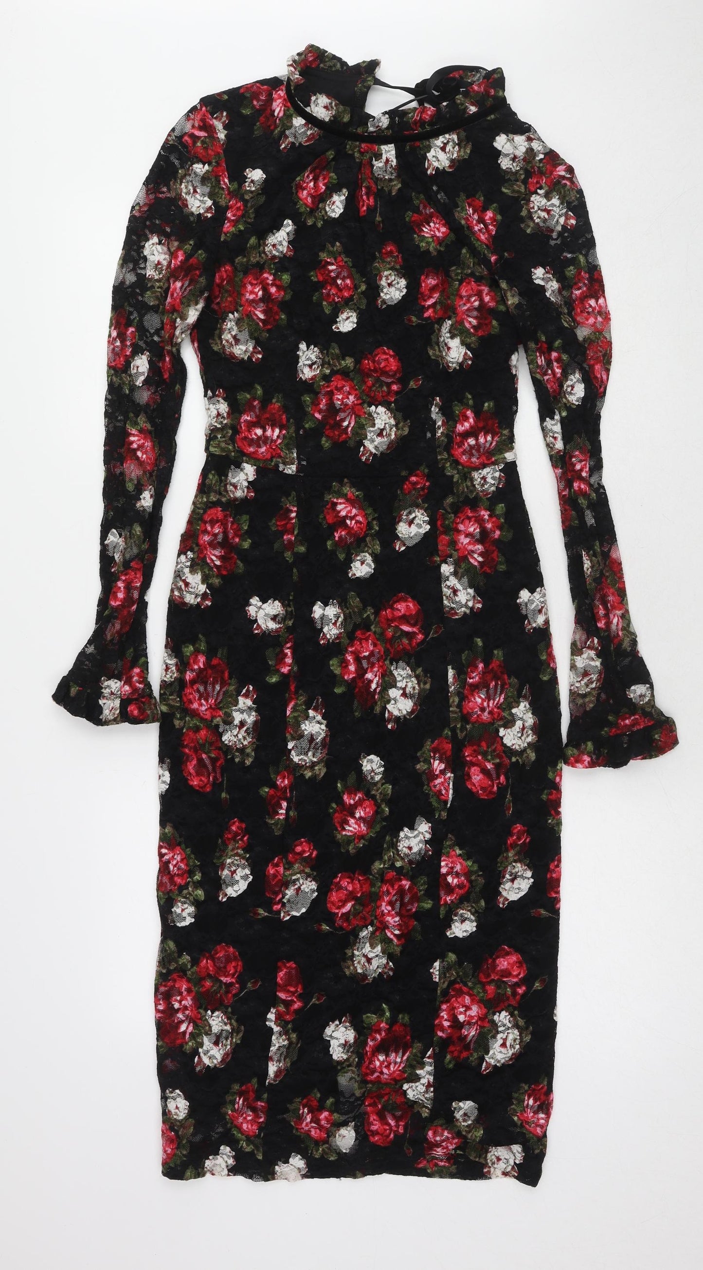 Marks and Spencer Womens Multicoloured Floral Polyester A-Line Size 6 Mock Neck Zip