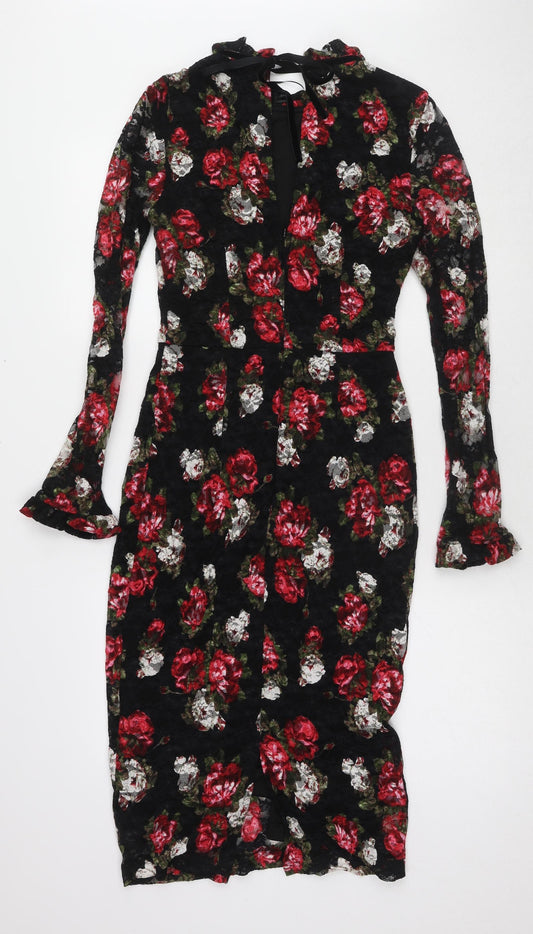 Marks and Spencer Womens Multicoloured Floral Polyester A-Line Size 6 Mock Neck Zip