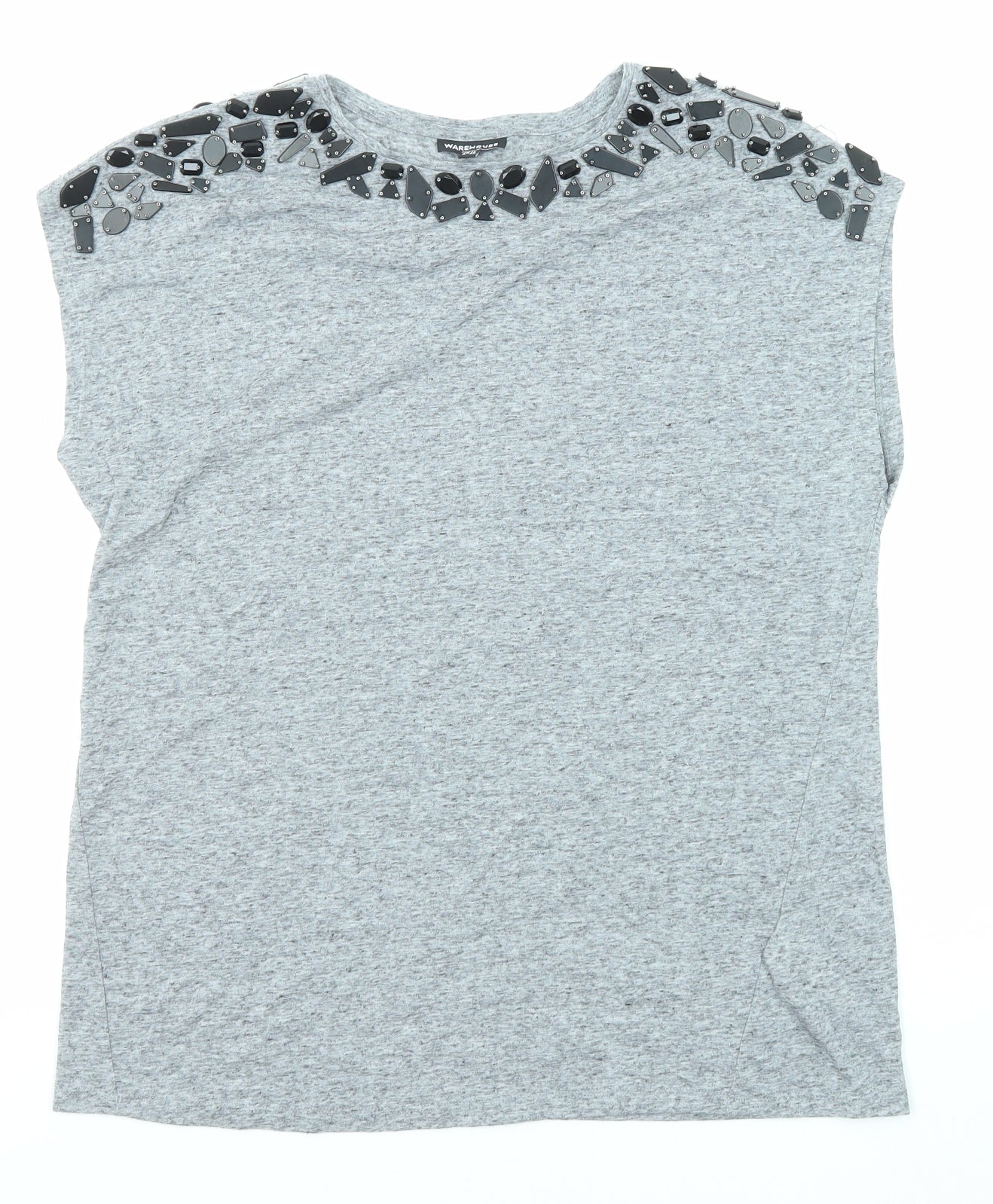 Womens UK Size 12 Warehouse Grey Basic T-Shirt