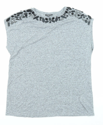 Womens UK Size 12 Warehouse Grey Basic T-Shirt