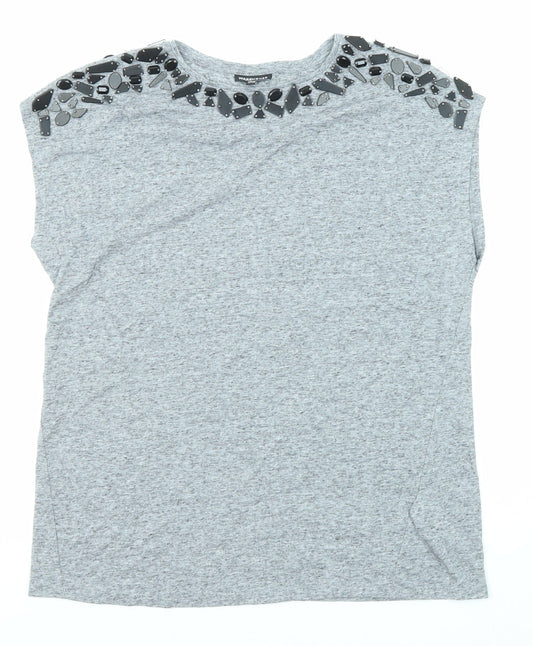 Womens UK Size 12 Warehouse Grey Basic T-Shirt
