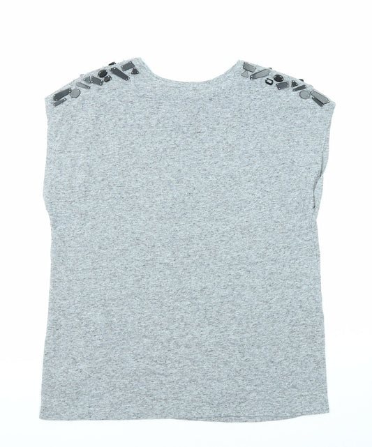 Womens UK Size 12 Warehouse Grey Basic T-Shirt