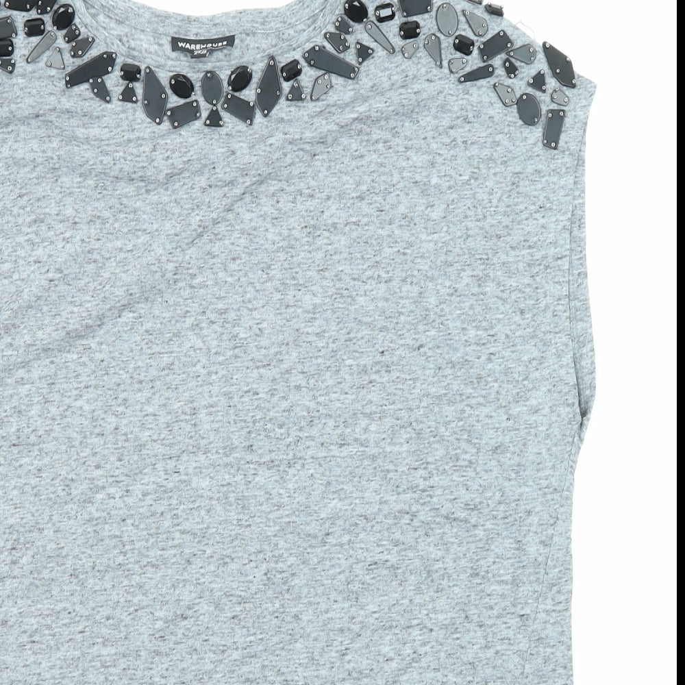 Womens UK Size 12 Warehouse Grey Basic T-Shirt