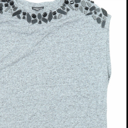 Womens UK Size 12 Warehouse Grey Basic T-Shirt