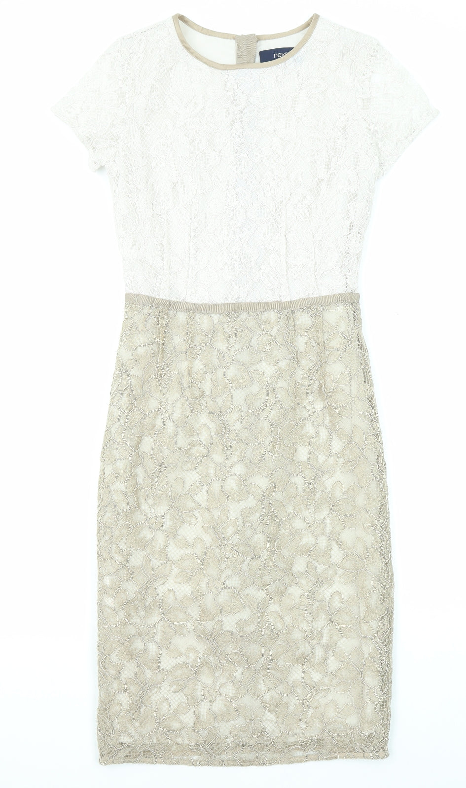 NEXT Womens Beige Polyester Sheath Size 6 Round Neck Zip