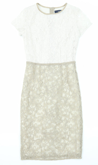 NEXT Womens Beige Polyester Sheath Size 6 Round Neck Zip