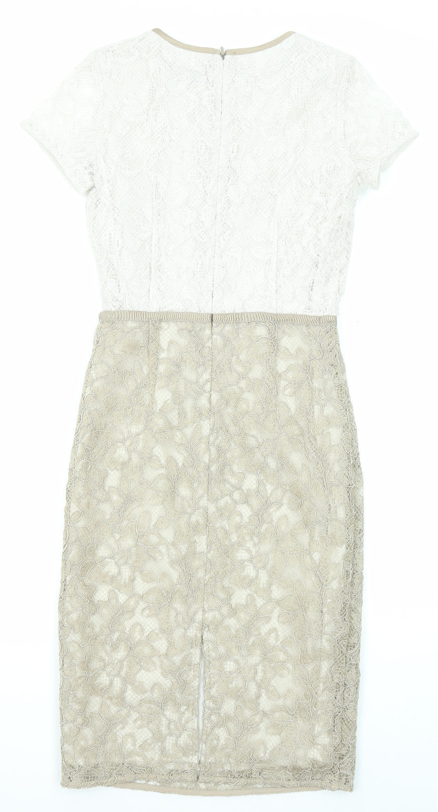 NEXT Womens Beige Polyester Sheath Size 6 Round Neck Zip