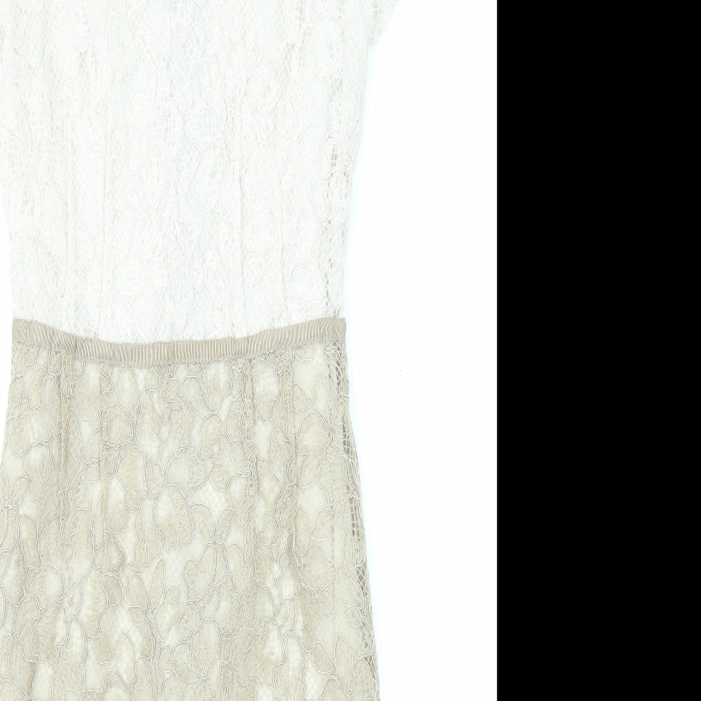 NEXT Womens Beige Polyester Sheath Size 6 Round Neck Zip