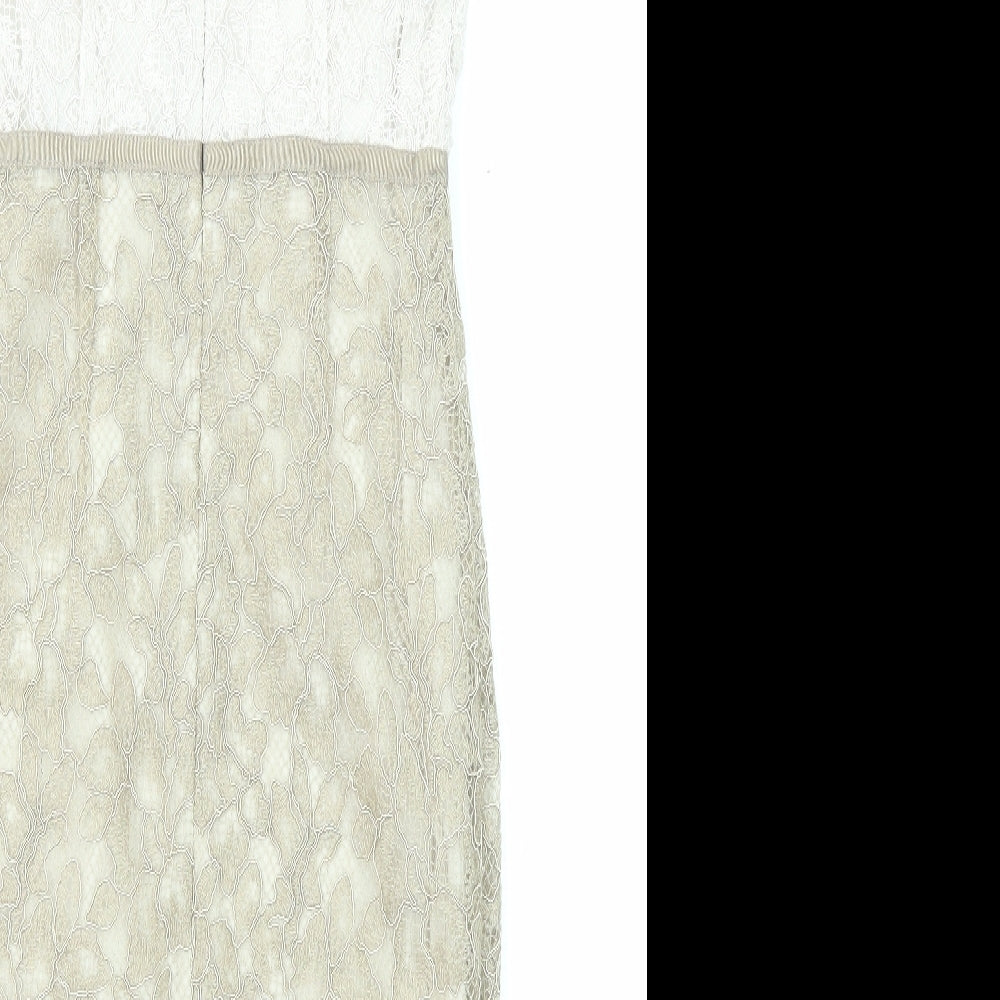 NEXT Womens Beige Polyester Sheath Size 6 Round Neck Zip