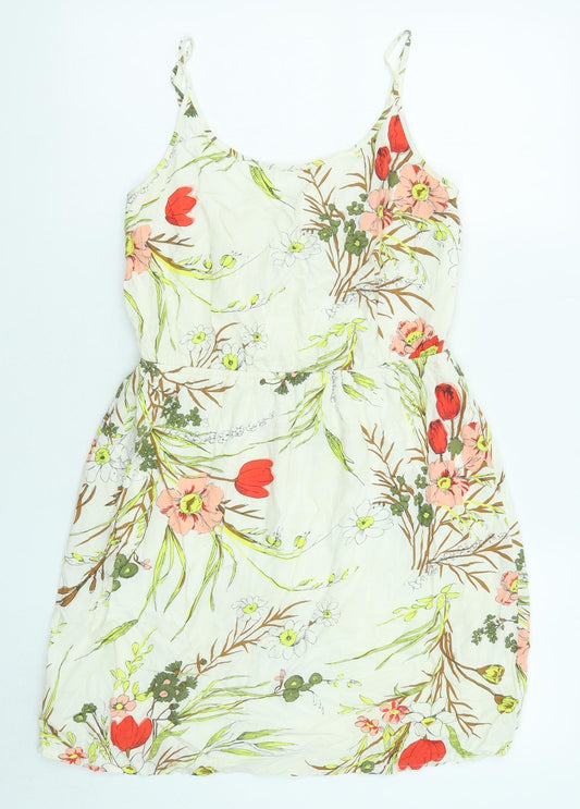 Old Navy Womens Beige Floral Viscose Slip Dress Size S Scoop Neck Pullover