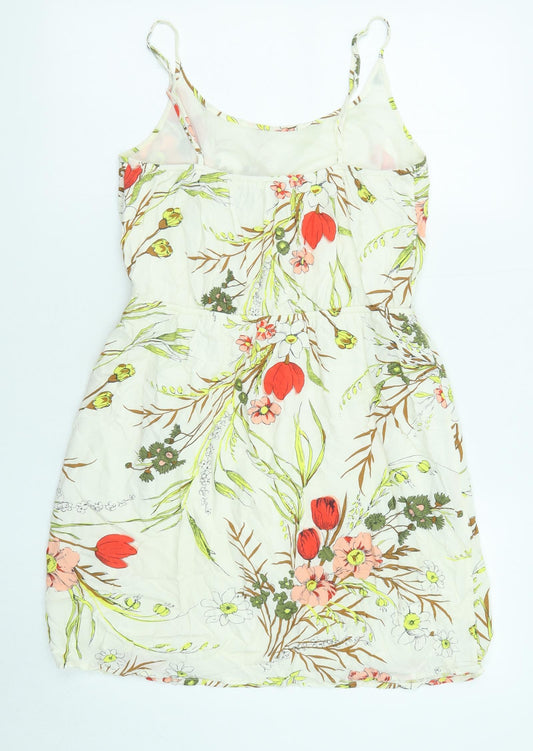 Old Navy Womens Beige Floral Viscose Slip Dress Size S Scoop Neck Pullover