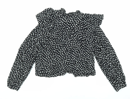 NEXT Girls Black Geometric Viscose Basic Button-Up Size 13 Years V-Neck Button - Heart Pattern