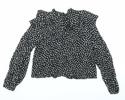 NEXT Girls Black Geometric Viscose Basic Button-Up Size 13 Years V-Neck Button - Heart Pattern