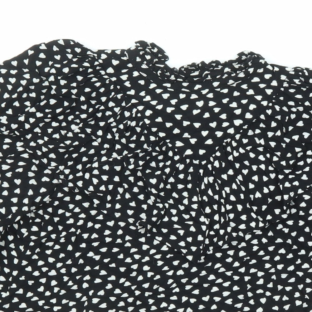 NEXT Girls Black Geometric Viscose Basic Button-Up Size 13 Years V-Neck Button - Heart Pattern