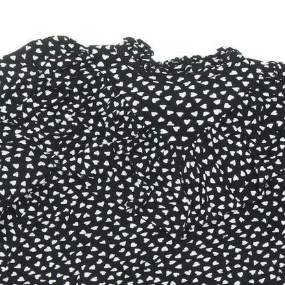 NEXT Girls Black Geometric Viscose Basic Button-Up Size 13 Years V-Neck Button - Heart Pattern