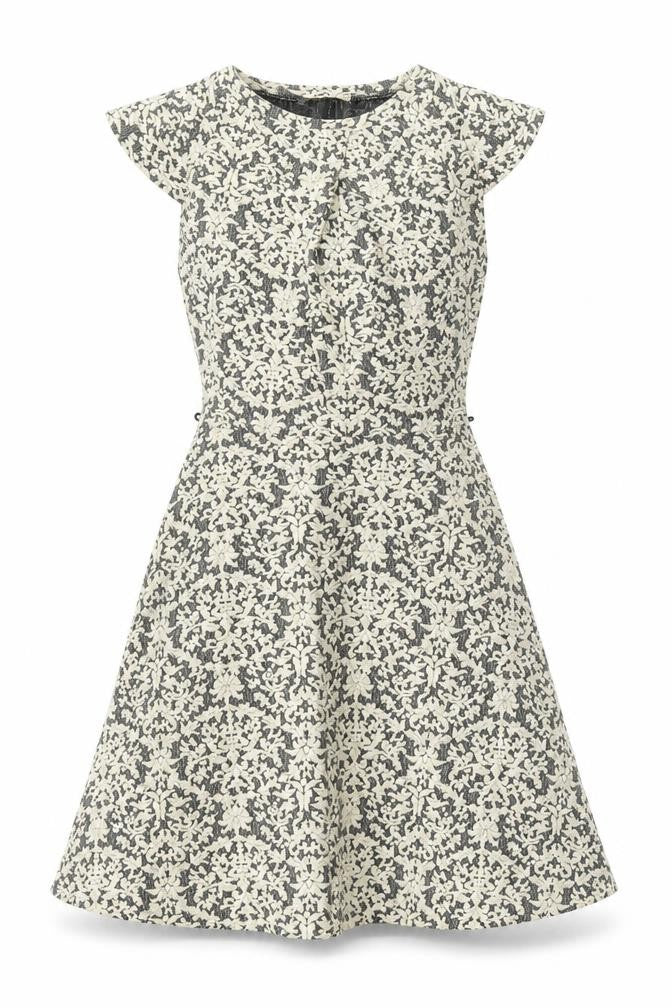 Oasis Womens Beige Geometric Cotton A-Line Size XS Boat Neck Zip - Cap Sleeve