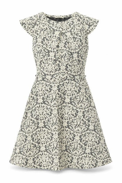 Oasis Womens Beige Geometric Cotton A-Line Size XS Boat Neck Zip - Cap Sleeve
