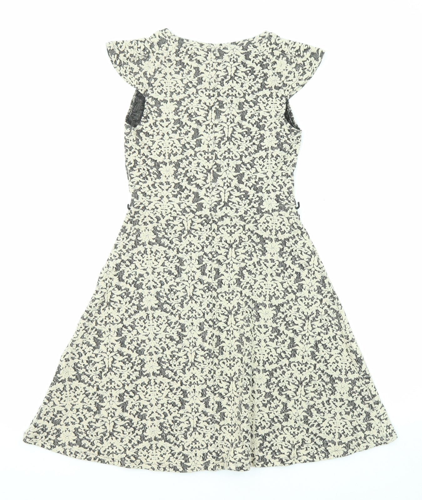 Oasis Womens Beige Geometric Cotton A-Line Size XS Boat Neck Zip - Cap Sleeve