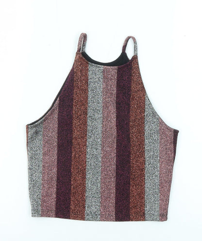 Topshop Womens Multicoloured Striped Polyester Basic Tank Size 6 Round Neck