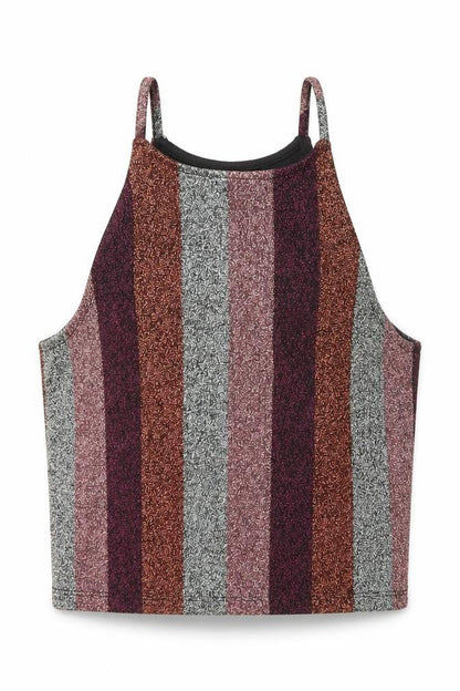 Topshop Womens Multicoloured Striped Polyester Basic Tank Size 6 Round Neck