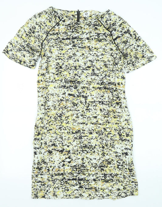 John Lewis Womens Multicoloured Geometric Viscose A-Line Size 10 Round Neck Zip