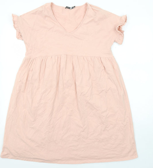 Boohoo Womens Pink Cotton A-Line Size 8 V-Neck Pullover