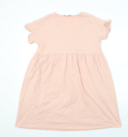 Boohoo Womens Pink Cotton A-Line Size 8 V-Neck Pullover