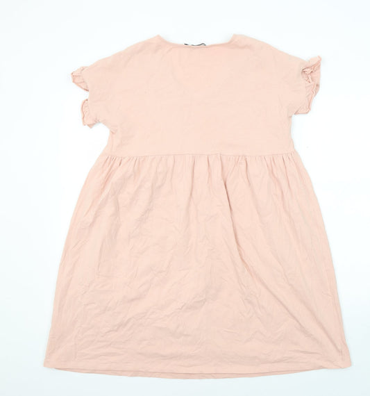 Boohoo Womens Pink Cotton A-Line Size 8 V-Neck Pullover