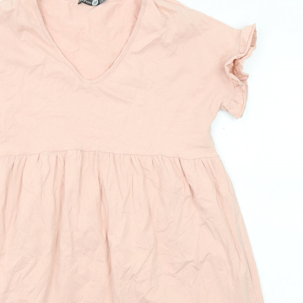 Boohoo Womens Pink Cotton A-Line Size 8 V-Neck Pullover