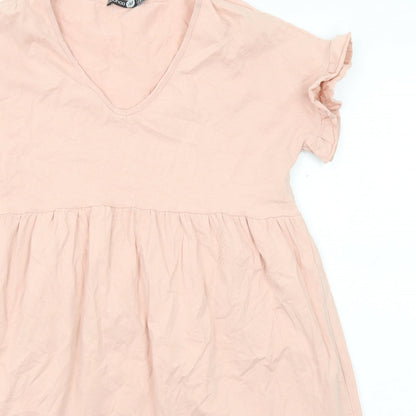 Boohoo Womens Pink Cotton A-Line Size 8 V-Neck Pullover