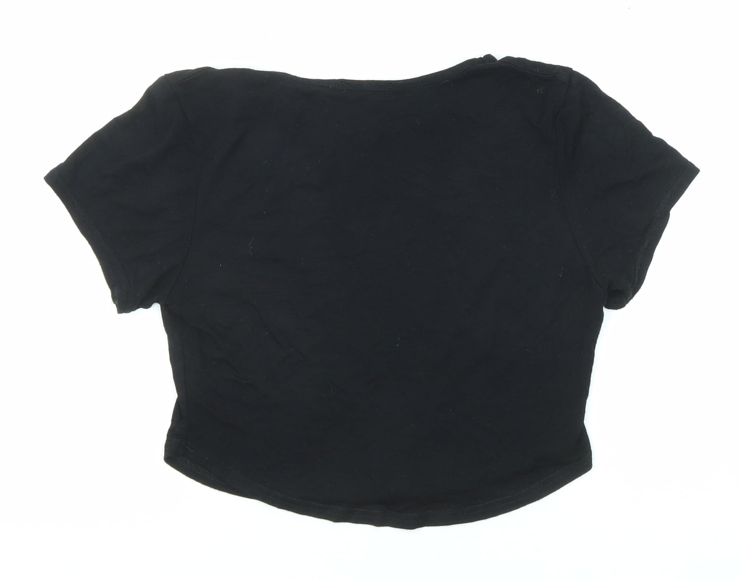 Boohoo Womens Black Polyester Cropped T-Shirt Size 10 Round Neck