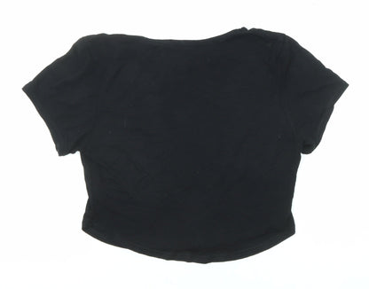 Boohoo Womens Black Polyester Cropped T-Shirt Size 10 Round Neck