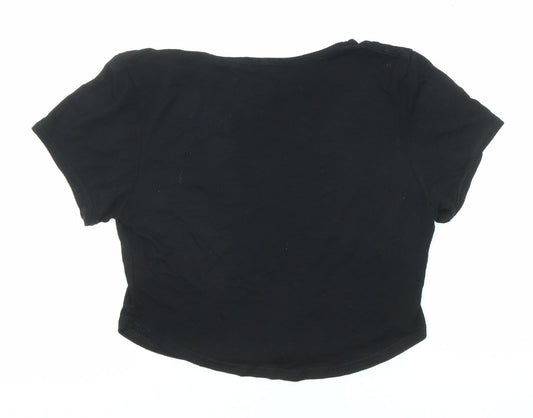 Boohoo Womens Black Polyester Cropped T-Shirt Size 10 Round Neck