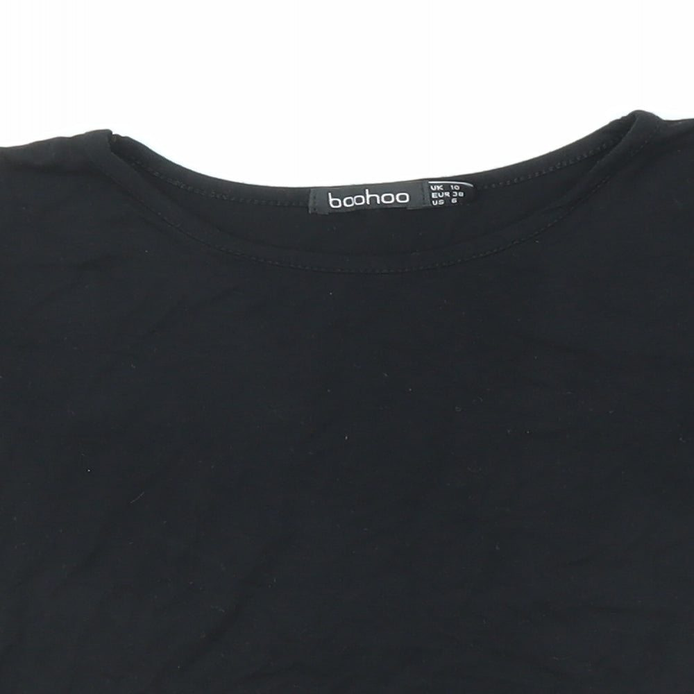 Boohoo Womens Black Polyester Cropped T-Shirt Size 10 Round Neck
