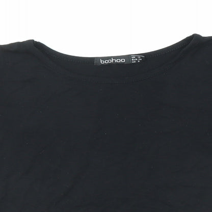 Boohoo Womens Black Polyester Cropped T-Shirt Size 10 Round Neck