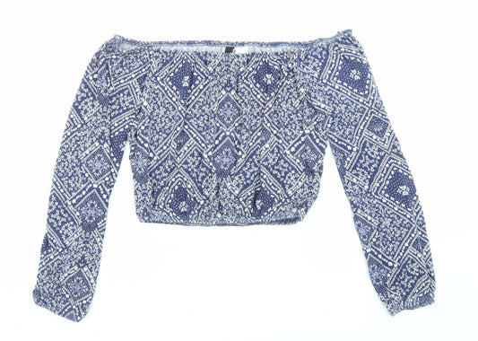 Divided by H&M Womens Blue Geometric Viscose Basic Blouse Size XS Off the Shoulder