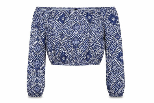 Divided by H&M Womens Blue Geometric Viscose Basic Blouse Size XS Off the Shoulder