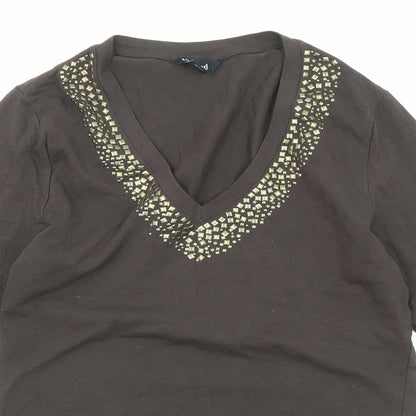 Kenneth Cole Womens Green Cotton Basic T-Shirt Size S V-Neck