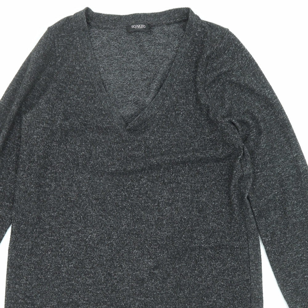 Soaked Womens Black Viscose Jumper Dress Size L V-Neck Pullover
