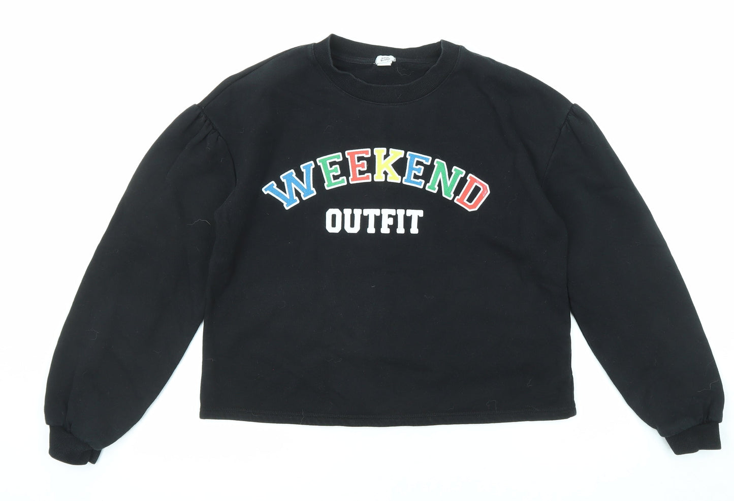 River Island Girls Black Cotton Pullover Sweatshirt Size 11-12 Years Pullover - Weekend