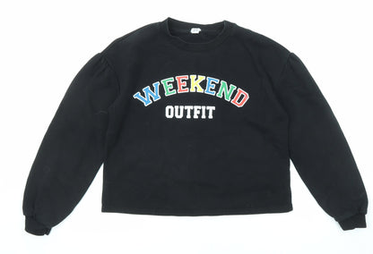 River Island Girls Black Cotton Pullover Sweatshirt Size 11-12 Years Pullover - Weekend